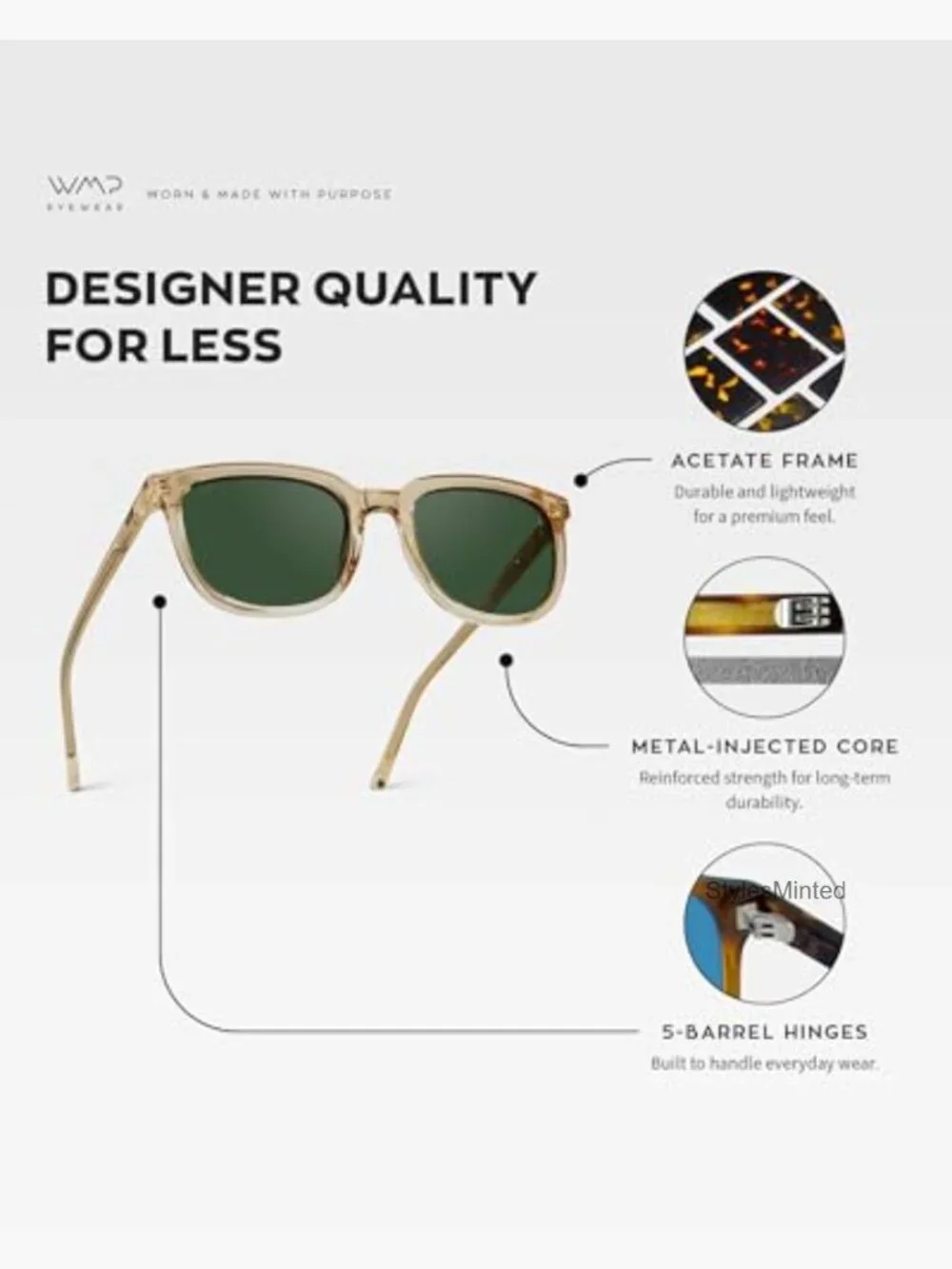 Polarized Retro Square Sunglasses UV Protection Acetate Frame Unisex